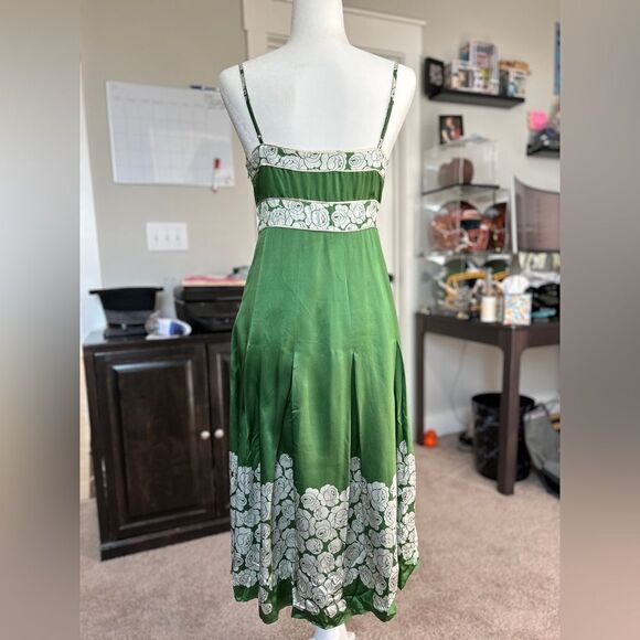Ted Baker London Green White Floral Babydoll Libbie Silk Slip Dress Size 2 - Picture 2 of 11
